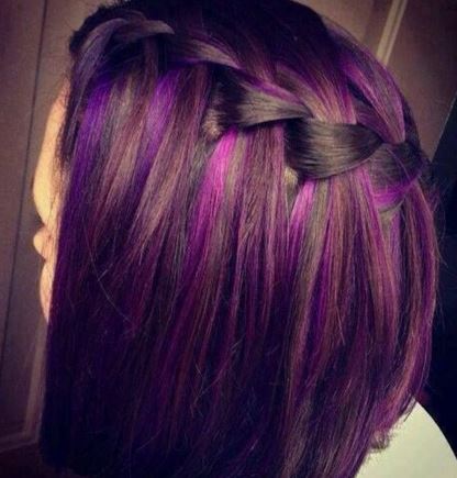 Purple highlights on brunette hair